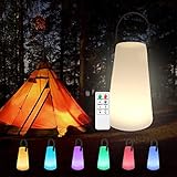 LED Akku Outdoor Lampe, mit Warmweißem 7 Farben Dimmbares Kabelloses Tischlampe, USB Wiederaufladbare IP65 Wasserdichtes Tischleuchte für Garten Schlafzimmer Außen Camping (Zylinder)