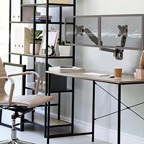 UPGRAVITY Dual Monitor Wall Mount, Double Monitor Wall Stand for Two 17-32 inch Flat Computer Screens, Height Adjustable Gas Spring Mounted Bracket Arms Hold up to 17.6lbs, VESA 75/100