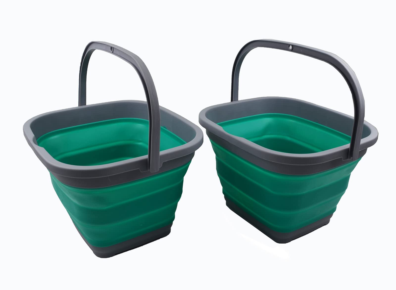 SAMMART 10L (2.6 Gallon) Collapsible Rectangular Handy Bucket (Dark Grey/Bluish-Green (Set of 2))
