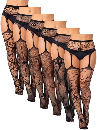 Image of Jadive 6 Pairs Women Plus Size Fishnet Thigh High Stockings Suspender Garter Belt Lingerie Pantyhose Tights for women