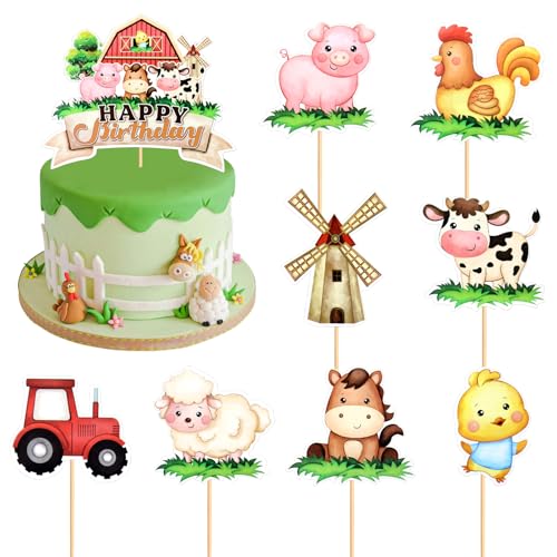 VARACL Lot de 25 décorations de cupcakes animaux ferme vache poulet mouton tracteur anniversaire