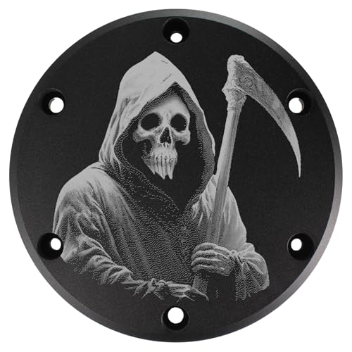 Motordeckel links passend für Suzuki M 1800 - VZR 1800 Intruder, Alu schwarz mit Lasergravur Reaper 01