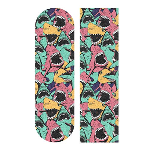 Senya Skateboard Grip Tape with Galaxy Shark Camouflage, Japanese Koi Fish, Pug Dog, and Dinosaur USA Flag Designs