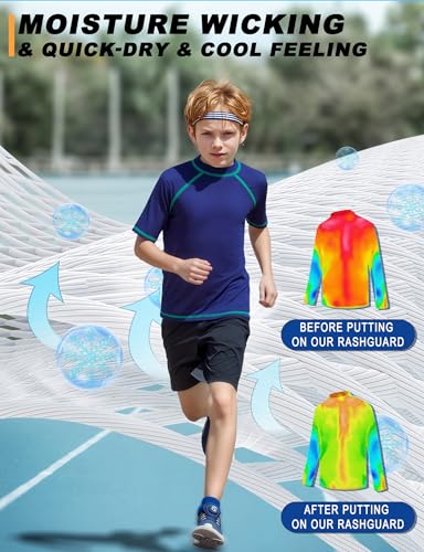 Image of Boys Rash Guard Short Sleeve UPF50+ Sun Protection Water Beach Swim Shirt