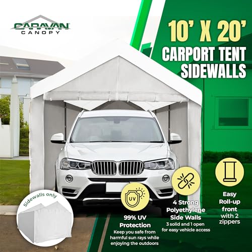 Caravan Canopy Tent Sidewalls for Domain Carport with Straps, Ideal for Garage Storage, Inflatable Garage Covering, White (Sidewalls Only)