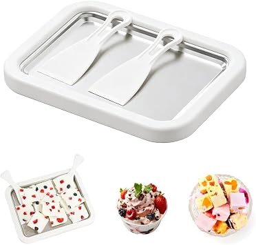 Ice Cream Roll Maker Machine, No Electricity Manual Soft Serve & Slushy Maker with Freeze-Ahead Plate, DIY Frozen Yogurt Gelato Sorbet Dessert Kit for Family Fun
