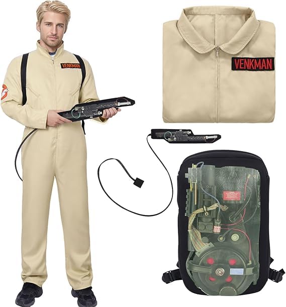 HarnyLoom Disfraz de Cazafantasmas de los años 80 para Adultos Enterizo y Inflable Mochila Disfraces de Halloween Eventos Temáticos Cosplay