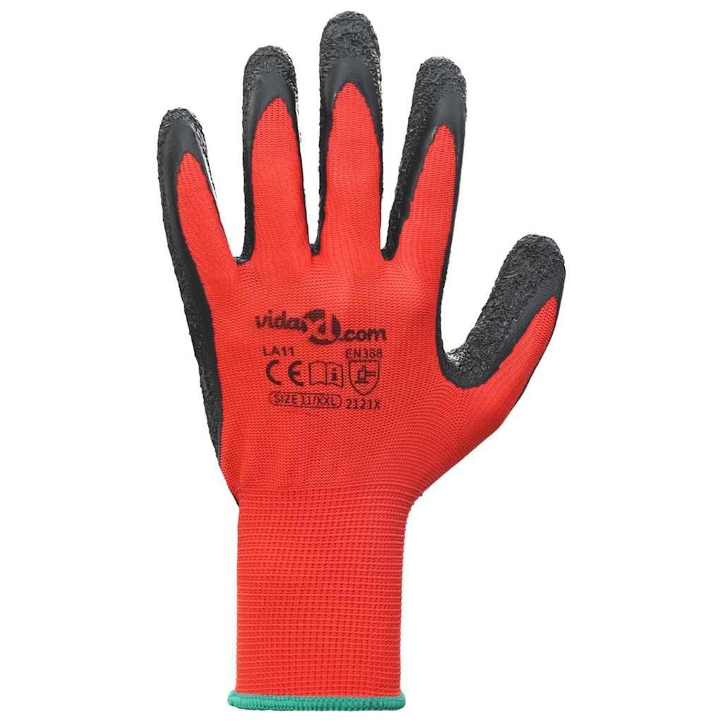 Générique Gants de Travail 24 Pcs Rouge et Noir 11/XXL, Lot de Gants de Jardinage avec Revêtement Latex Texturé pour une Prise Améliorée, Respirants pour Bricolage et Ménage