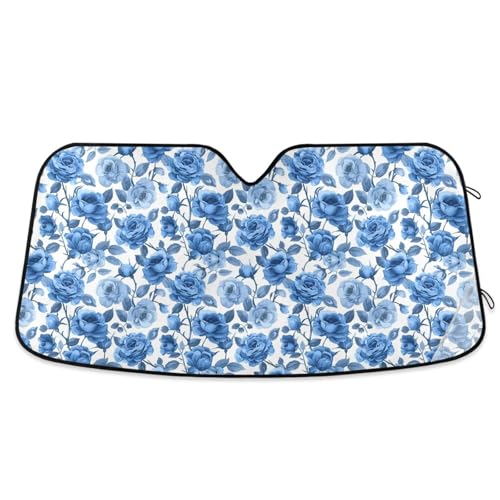 Pare-soleil voiture ALAZA bleu avec motif floral 140x70 cm pare-brise pliable ultra compact
