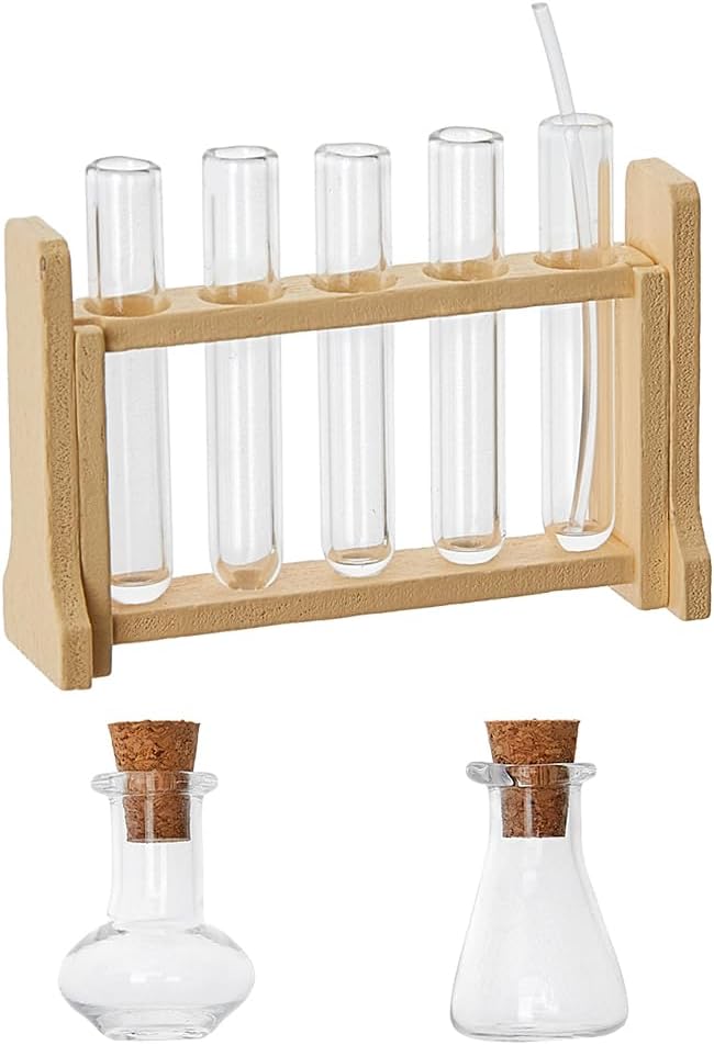 Mini Glass Test Tube Minihouse Science Sets Miniature Glass Tube Tiny Wood Test Tube Rack Micro Landscape Experiment Ornament for Adult Decor