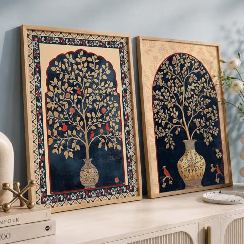 Image of kotart - Pichwai Art Painting for Wall Decoration Wall Poster With frames Traditional Indian Wall Art Madhubani Paintings for Living Room Framed Wall Painting for Home Room Bedroom Office Wall Decor Wall Paintings For Home Decoration Indian Wall Art Home Decor Frames set of 2 (Art 4, (19x25 inch), Framed)