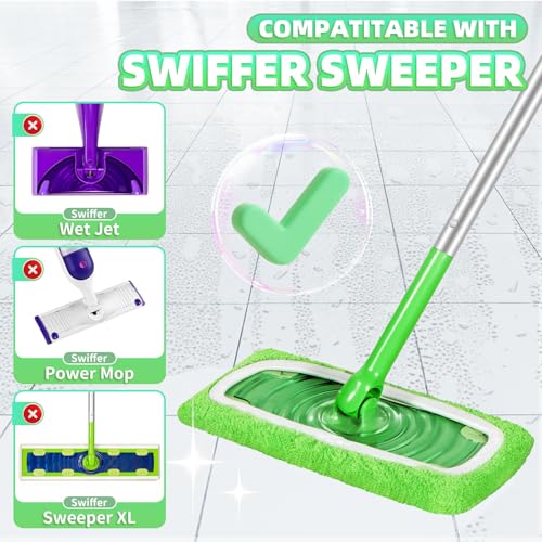 Nicemiya 8 Pack Reusable Mop Pads Compatible with Swiffer Sweeper, Coral Fleece Washable Swiffer Pads, Dry & Wet Sweeping Mopping Cloths (Green, Not Included Mop) — view 2