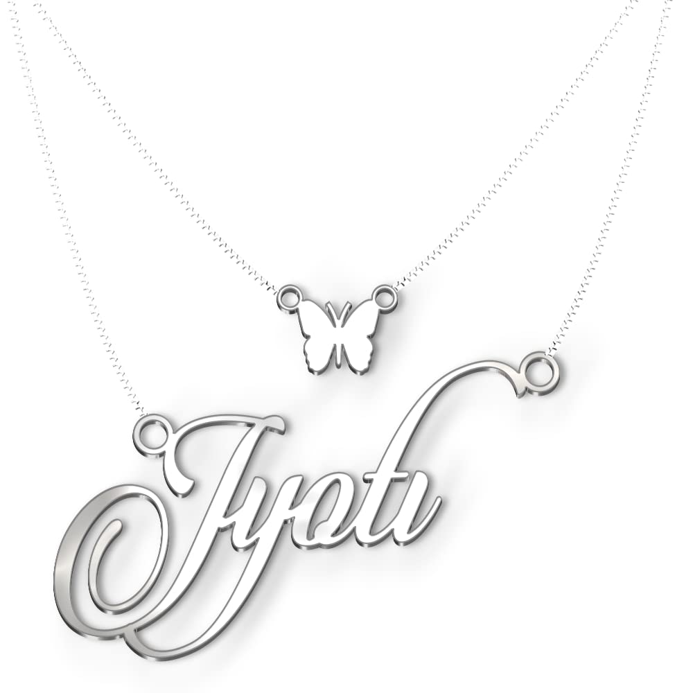 Jyoti Name Necklace in Silver Polish – Double Pendant with Name & Butterfly Charm, Personalized Jewelry for Women, Anti-Tarnish, Splash Proof, Nature-Inspired Gift, Stylish & Meaningful Design (B09TW7WRJT) Amazon Price History, Amazon Price Tracker