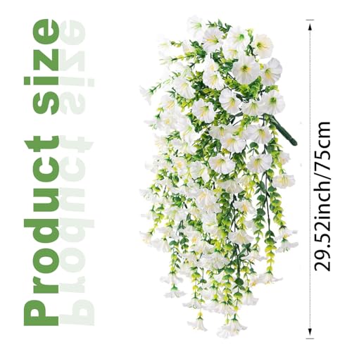 2 Pack Artificial Flowers for Outdoors UV Resistant Fake Morning Glory Vine Hanging Flowers for Porch Garden Fence Decor Weatherproof Silk Flower Garland (White) image 8