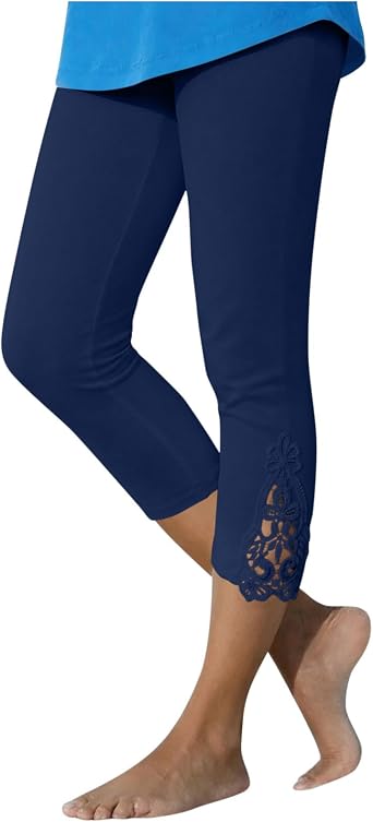 Capri Pants for Women Stretchy Tummy Control Workout Leggings Casual Slim Comfy Athletic Gym Yoga Lace Cropped Pant