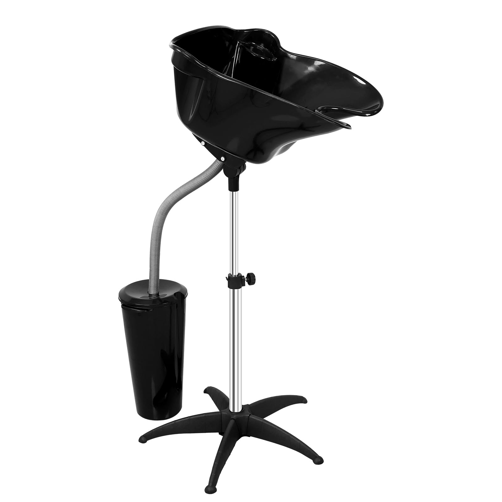 Shampoo Bowl Portable Salon Sink with Adjustable Height and Drain, Hair Washing Basin Salon Chair Barber Deep Bowl With bucket (Black2)