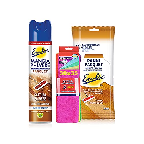 Emulsio Kit Pulizia Casa Parquet : Mangia Polvere - Panni + 5 Panni In Microfibra