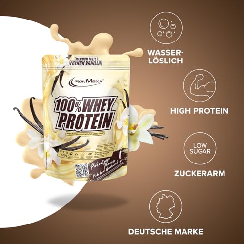 IronMaxx 100% Whey Protein Pulver 500g - Vanille | Cremiger Eiweißshake mit BCAAs & EAAs | High Protein, Low Carb & zuckerarm | Ideal für Muskelaufbau & Fitness