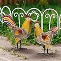 JUMBO DECOR Set of 2 Metal Chicken Decor, Farmhouse Metal Rooster, Garden Chicken Statue, Hen and Rooster Ornaments Yard Art for Backyard Patio Lawn Decorations