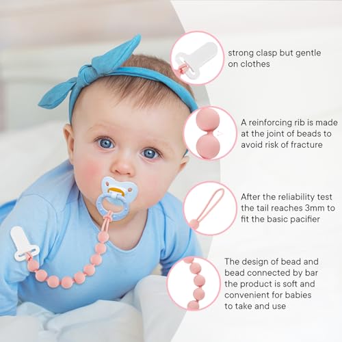 Image of Pacifier Clips Baby Girl, 4 Pack One Piece Flexible Soft Binky Clips Silicone Pacifier Holder Clip for Girls, Baby Girl Newborn Essentials