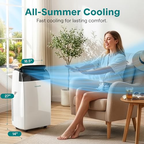Image of SereneLife 14,000 BTU Portable Air Conditioner with Dehumidifier, Heat, & Fan | Portable AC Unit for Wide Area Climate Control | Compact Standing Air Conditioner with Window Kit