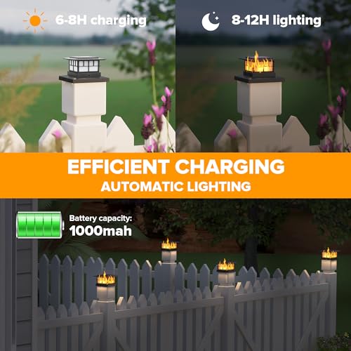 LUTEC 8 Pack Solar Post Cap Lights, IP65 Waterproof Solar Flame Fence Post Lights for 4x4 5x5 6x6 Wooden/Vinyl Posts, Flickering Flame Warm White 3000K LED Lighting Decor for Yard, Patio, Deck, Black LUTEC 8 Pack Solar Post Cap Lights, IP65 Waterproof Solar Flame Fence Post Lights for 4x4 5x5 6x6 Wooden/Vinyl Posts, Flickering Flame Warm White 3000K LED Lighting Decor for Yard, Patio, Deck, Black - Image 3