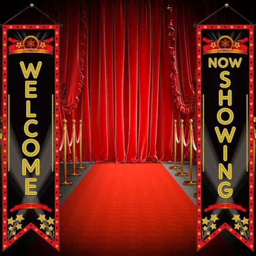 Tegeme Movie Night Porch Sign Banner Movie Theme Party