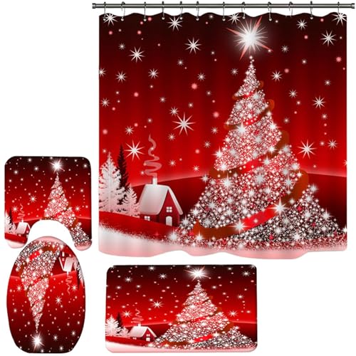 Cortinas de ducha creativas navideñas y alfombras para baño familiar 2