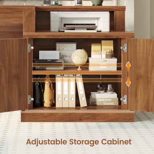 Image of SEDETA 70.9 inch Executive Desk, Fluted Office Desk with Drawers, Fluted Brown