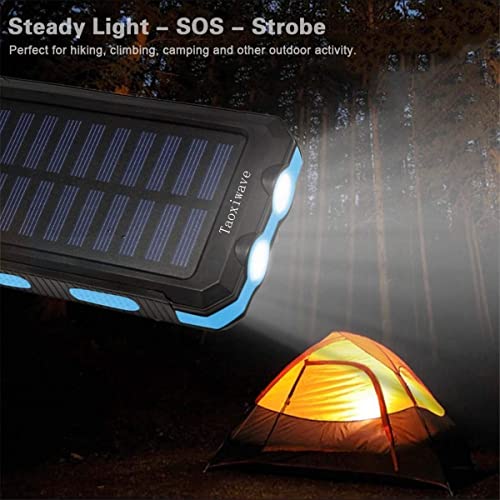 Solar Charger Solar Power Bank 20000Mah Waterproof Portable External Backup Outdoor Cell Phone Battery Charger With Dual Led Flashlights Solar Panel Compatible With All Smartphone (Black & Blue) #TOP1