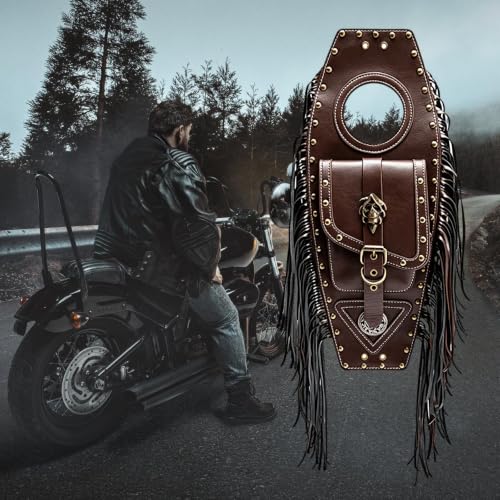 Bolsa de moto compacta de piel sintética marrón con flecos clásicos 6
