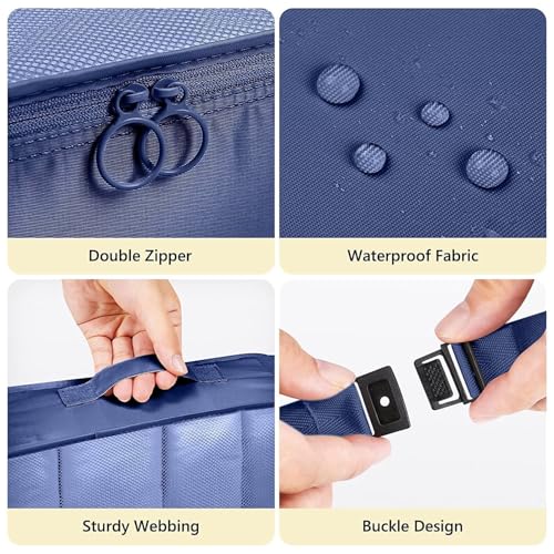 Image of 7 Pcs Foldable Luggage and Laundry Bag Pouch Waterproof Travel Toiletry Organizer Garment Storage Bag Portable Packing Cubes Storage Bag (1 Pc) (Grey) (NAVY BLUE)