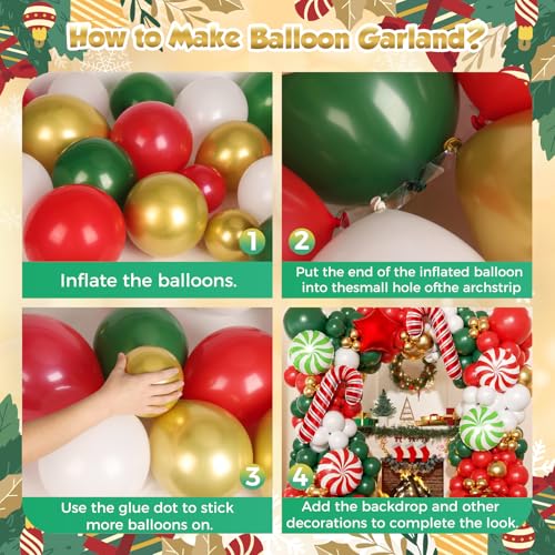 Image of 165Pcs Christmas Balloon Arch Garland Kit with Xmas Red White Green Gold Latex Balloons Gift Box Candy Cane Star Foil Balloons Arch Kit for Christmas New Year Party Birthday Party Decorations