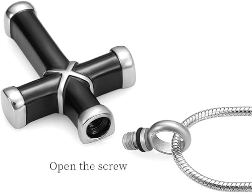 Miniatura 3 de None Collar de cremación de acero inoxidable 316L con colgante de urna de cruz clásica para cenizas