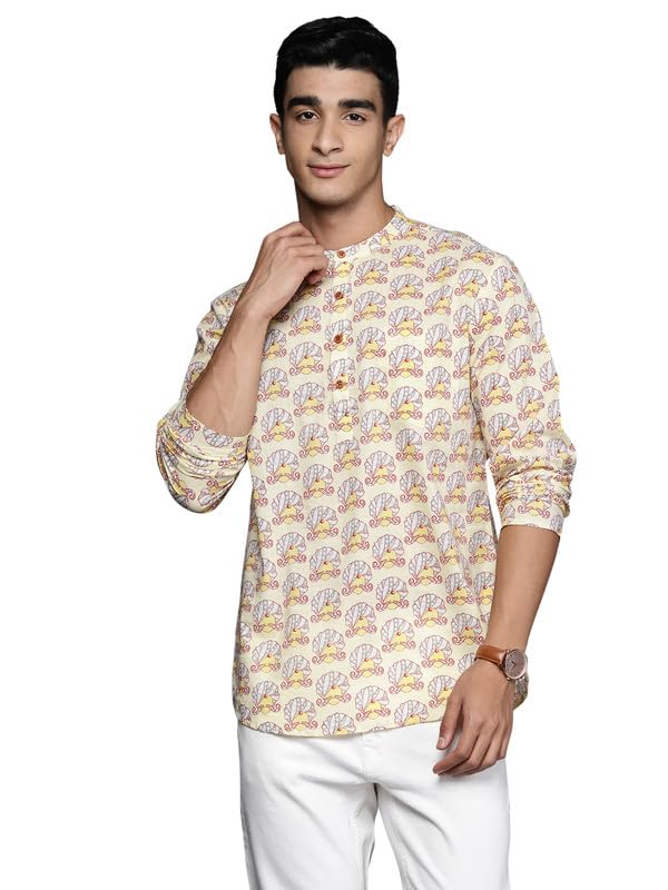 Indo Era Men's Cotton Straight Fit All Over Print Straight Kurta (MKR0YL1261) in neutral