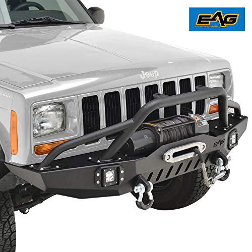 EAG Steel Front Bumper with LED Lights and Winch Plate Fit for 84-01 Cherokee XJ/Comanche MJ - Thumbnail 4