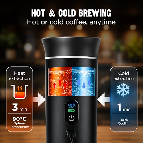 Image of 3 in 1 Portable Electric Espresso Machine, Hot & Cold Cofee Maker, Brewer Compatible with Ground Coffee & NS Capsules | Perfect for Home, Office & Camping (Black with LCD Screen) (BLACK)