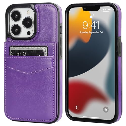 Image of KIHUWEY Compatible with iPhone 13 Pro Case Wallet with Credit Card Holder, Premium Leather Magnetic Clasp Kickstand Heavy Duty Protective Cover for iPhone 13 Pro 6.1 inch(Dark Purple)
