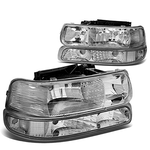 DNA Motoring HL-OH-CS99-4P-CH-CL1 Chrome Housing Headlights Compatible with 99-02 Silverado 00-06 Suburban / Tahoe Bottom Bumper Lights Fit OE Grill