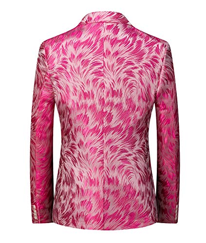 UNINUKOO Mens Casual Floral Blazer Dress Slim Fit Prom Party Paisley Suit Jacket for Men US Size 44 Pink3