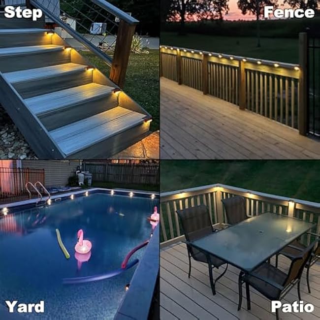 DenicMic 16 Pack Solar Deck Lights Outdoor Waterproof 4000K Warm White LED for Step Fence Patio Yard Stair Balcony Railling Outside Deck Lighting