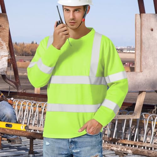 BSBUY Profi Warnschutz T-Shirt Warnkleidung Herbst/Winter Langarmshirts Hohe Sichtbarkeit Arbeitsshirt Warnshirt Reflektierend Arbeitshemd Hochsichtbares Top Warnschutz Tshirt Fluoreszierendes Gelb L