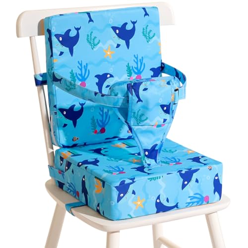 Image of Toddler Booster Seat for Dining Table, Dinosaur Booster Seat for Table with Backrest and Adjustable Seat Belts Non-Slip Bottom Portable Booster Seat Increasing Cushion for Kid Baby Eating Travel Home