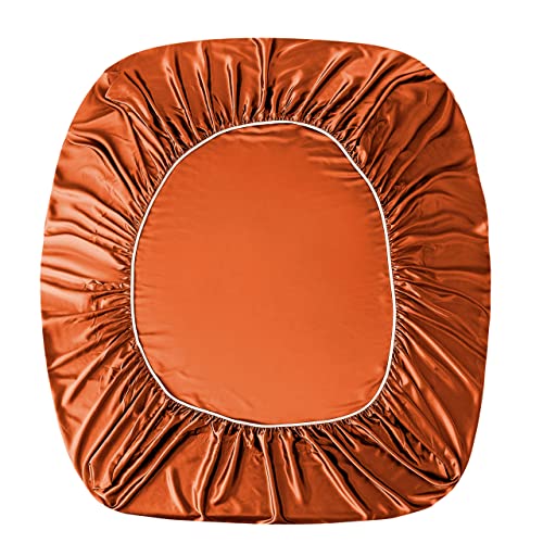 Manyshofu Satin Queen Sheets Set 4 Piece - Soft Silky Satin Sheets Set, Rust Orange Satin Bed Sheets Cooling & Luxury Bedding Sheet Set(1 Satin Fitted Sheet, 1 Satin Flat Sheet, 2 Satin Pillow Cases) #TOP7