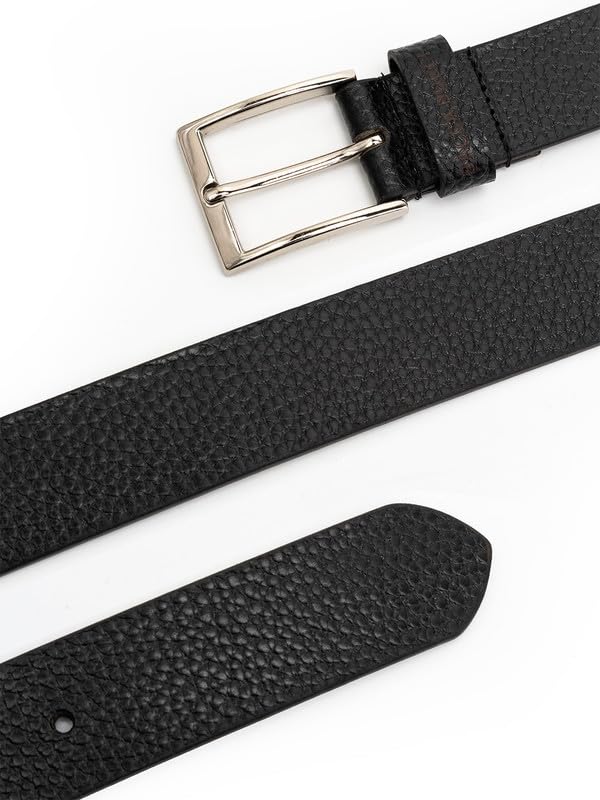 Image of Bacca Bucci Men's Leather Belt 35 mm for Formal & Casual Wear, Textured Black & Tan Strap with Metallic Pin Buckle, Classic Everyday Office Belt for Men