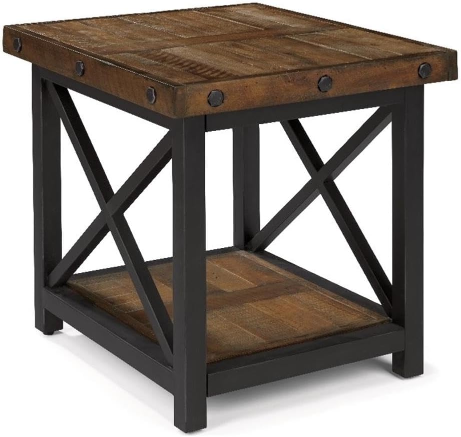 Flexsteel Brown End Table with Metal Frame and Exposed Bolt Heads