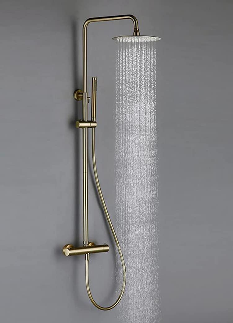 Système de douche or brossé de luxe avec mitigeur thermostatique pour salle de bain élégante