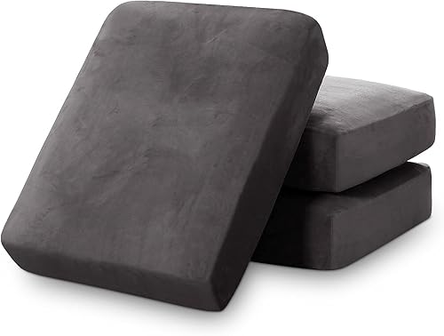Fundas elásticas de terciopelo para cojín de sofá, súper elásticas para sofá de asiento individual (gris, 3 piezas)