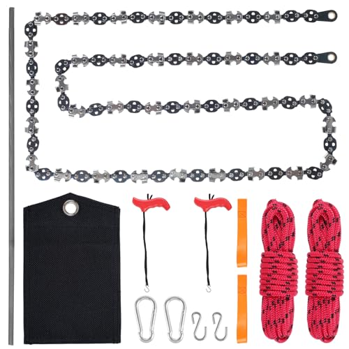 53 Inch Rope Saw High Reach Tree Limb Hand Rope Saw Chains with 68 Teeth & Folding Ropes Chain Saws for Tree Trimming Pocket Chainsaw Gardening Camping Cutting Tool