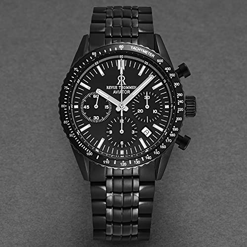 Men's 17000.6177 'Aviator' Black Dial Black Stainless Steel Chronograph Automatic Watch4